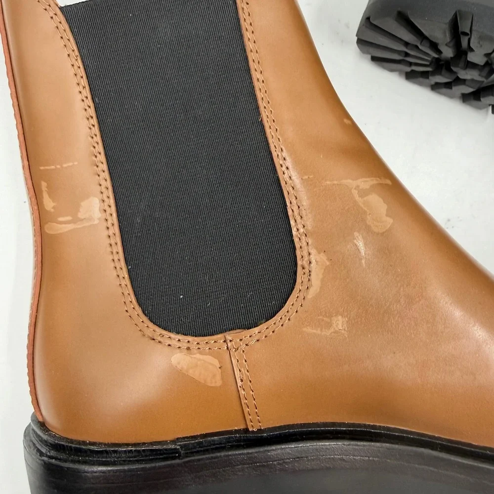 Loeffler Randall Reggie Chelsea **READ Platform Boot Brown Leather Ankle Sz 7.5